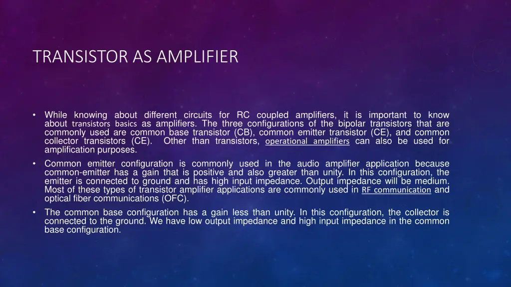 transistor as amplifier