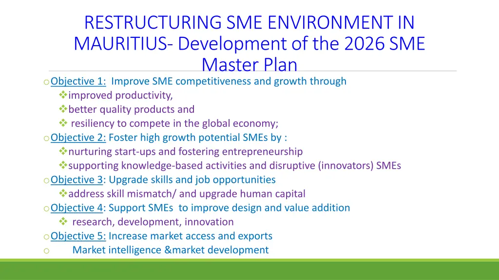 restructuring sme environment in mauritius