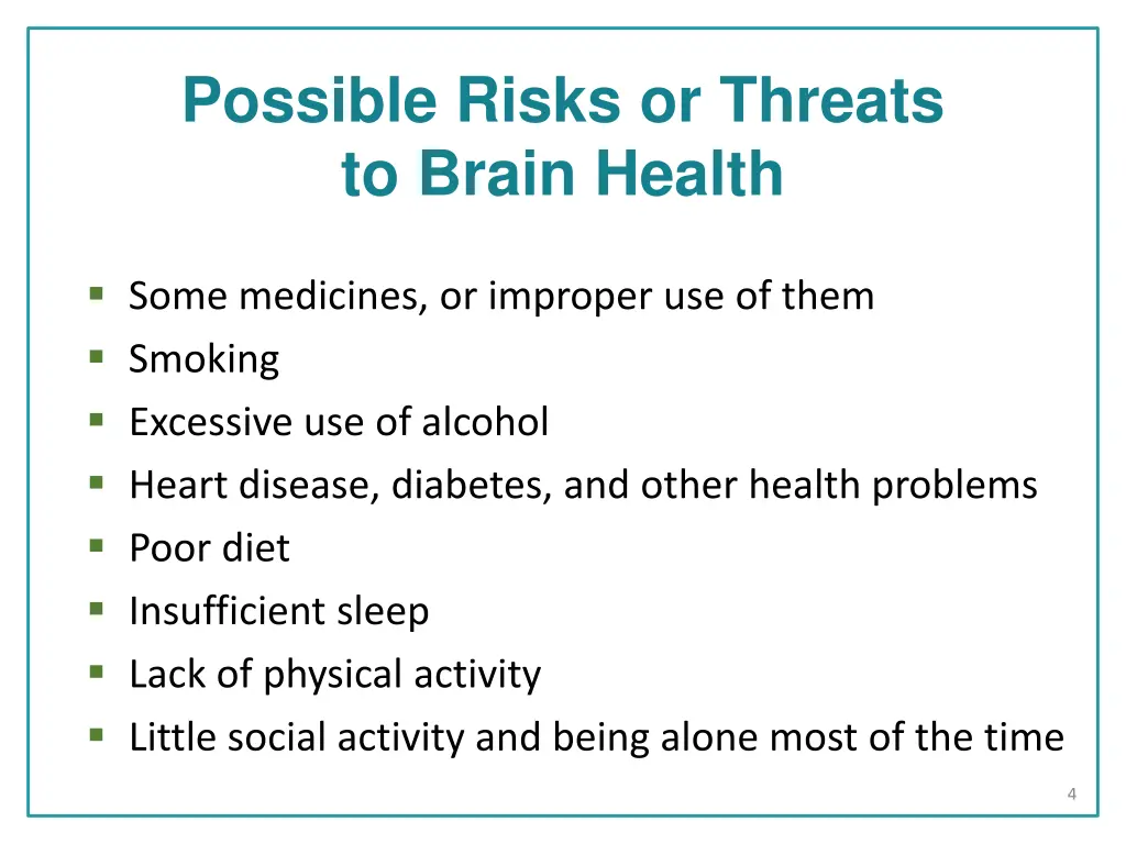 possible risks or threats to brain health