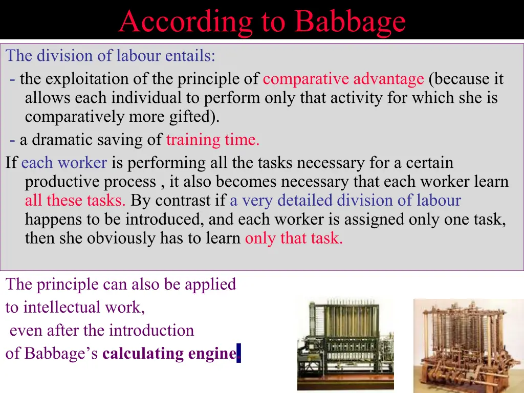 according to babbage the division of labour