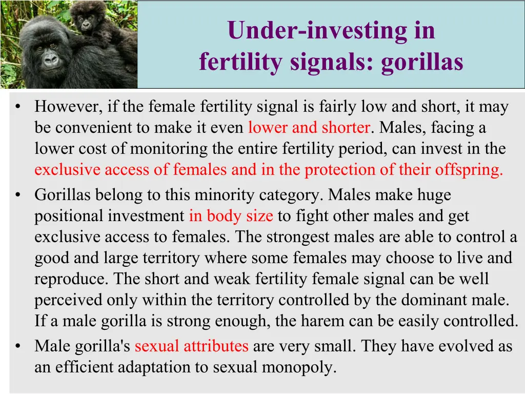 under investing in fertility signals gorillas