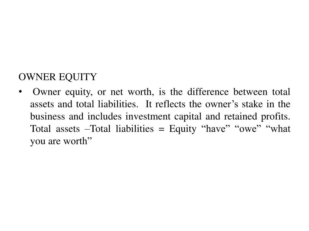 owner equity owner equity or net worth