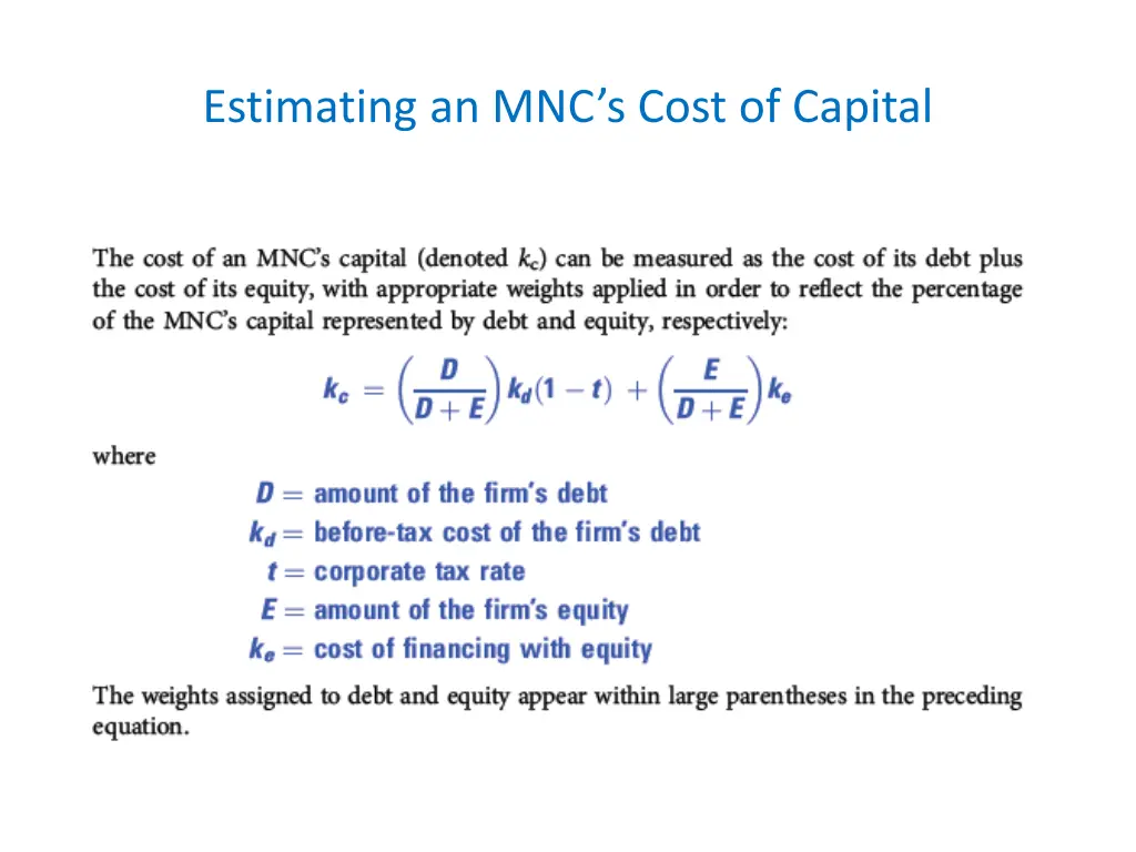 estimating an mnc s cost of capital