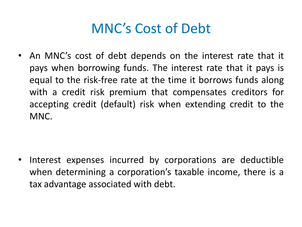 mnc s cost of debt