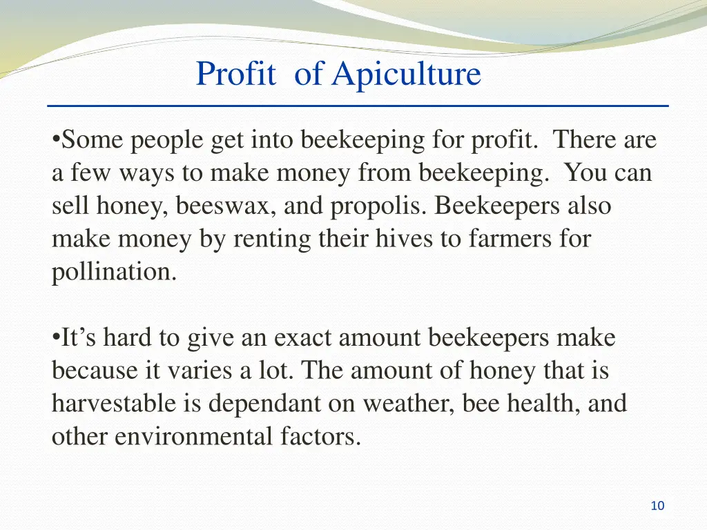 profit of apiculture