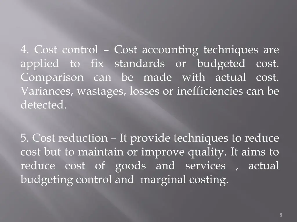 4 cost control cost accounting techniques