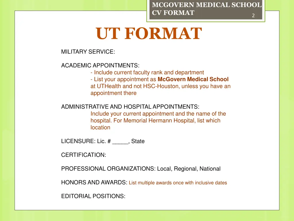 mcgovern medical school cv format 1