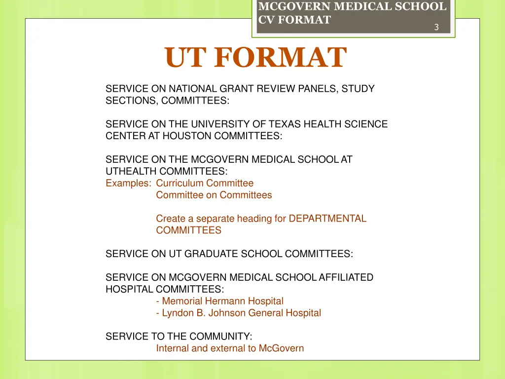 mcgovern medical school cv format 2