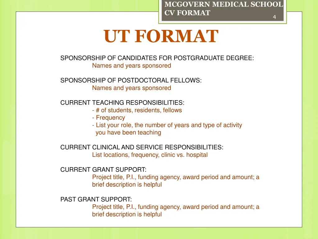 mcgovern medical school cv format 3