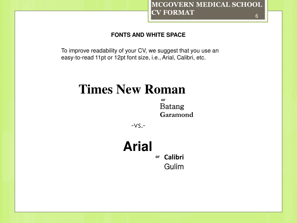 mcgovern medical school cv format 5