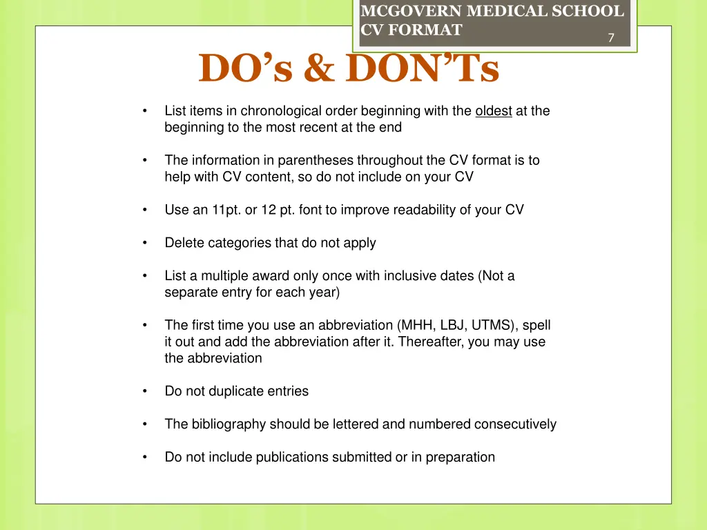 mcgovern medical school cv format 6