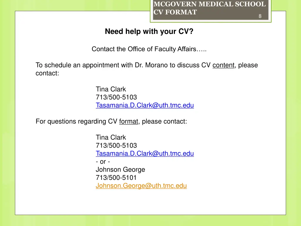 mcgovern medical school cv format 7