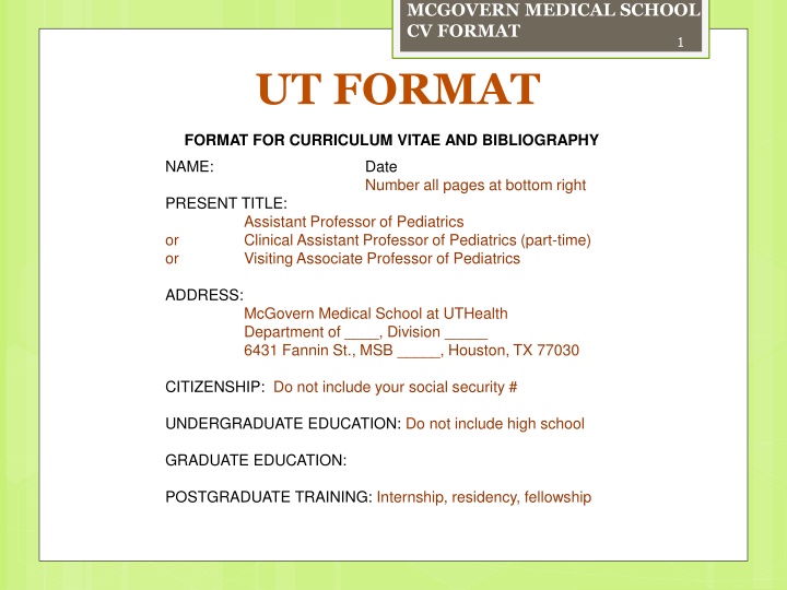 mcgovern medical school cv format