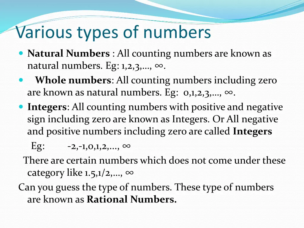 various types of numbers