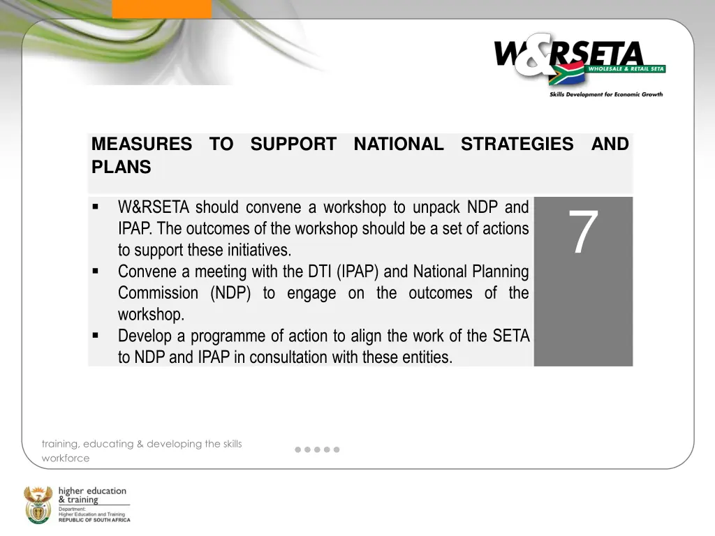 measures to support national strategies and plans