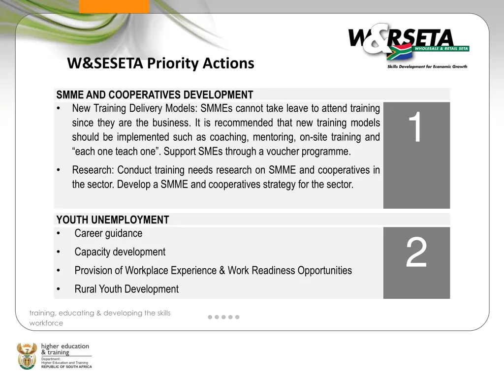 w seseta priority actions