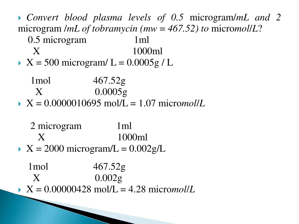 convert blood plasma levels of 0 5 microgram