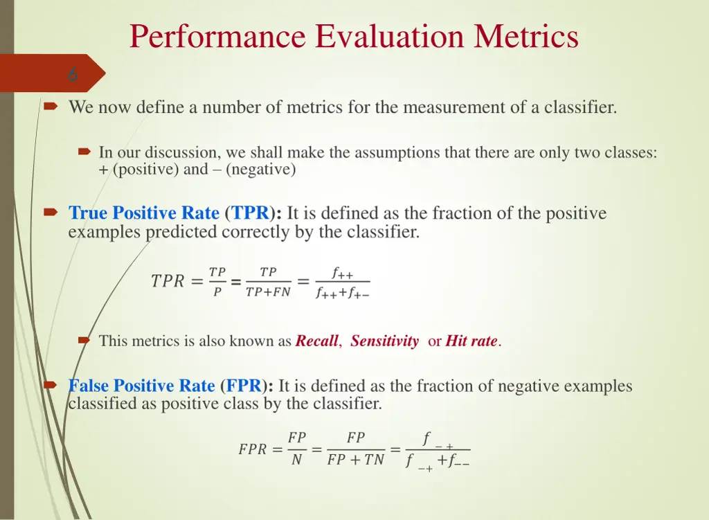 performance evaluation metrics