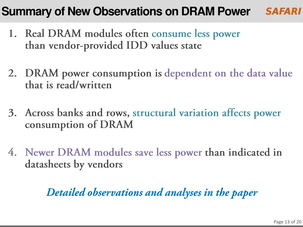 summary of new observations on dram power