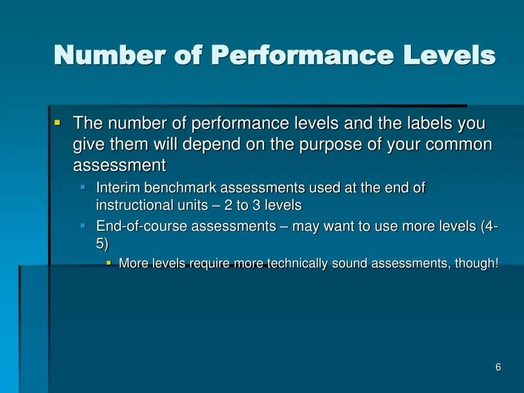 number of performance levels number