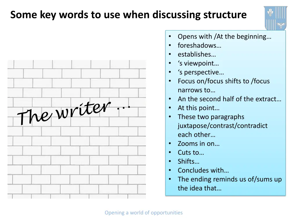 some key words to use when discussing structure