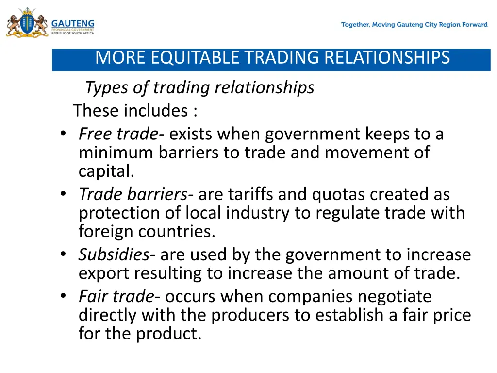 more equitable trading relationships 1