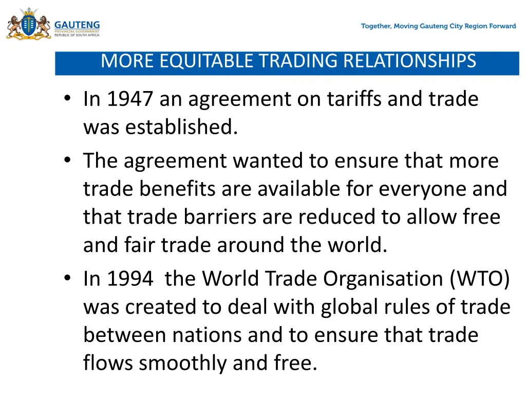 more equitable trading relationships