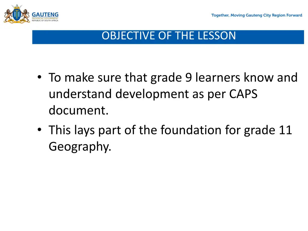 objective of the lesson