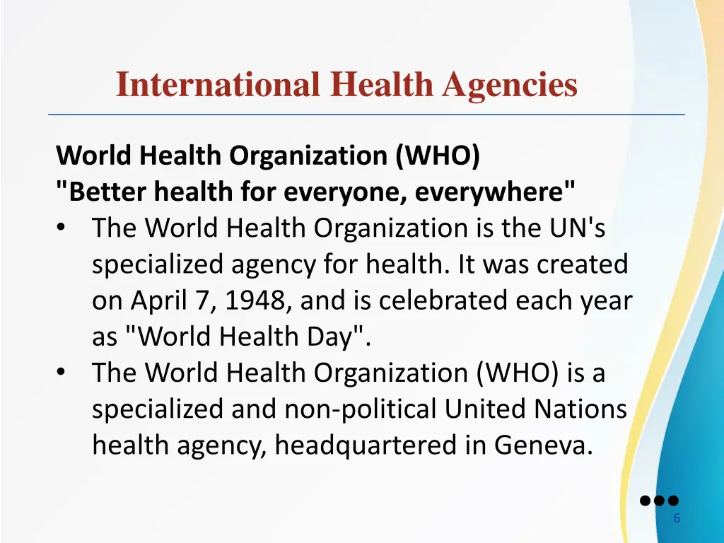 international health agencies