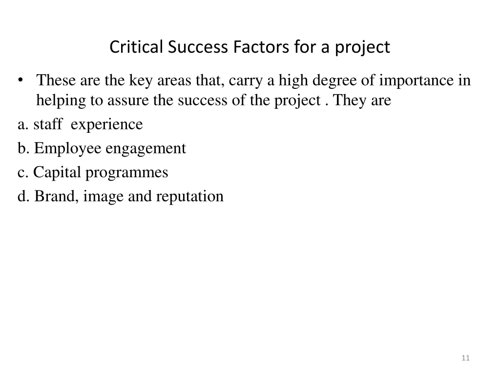 critical success factors for a project