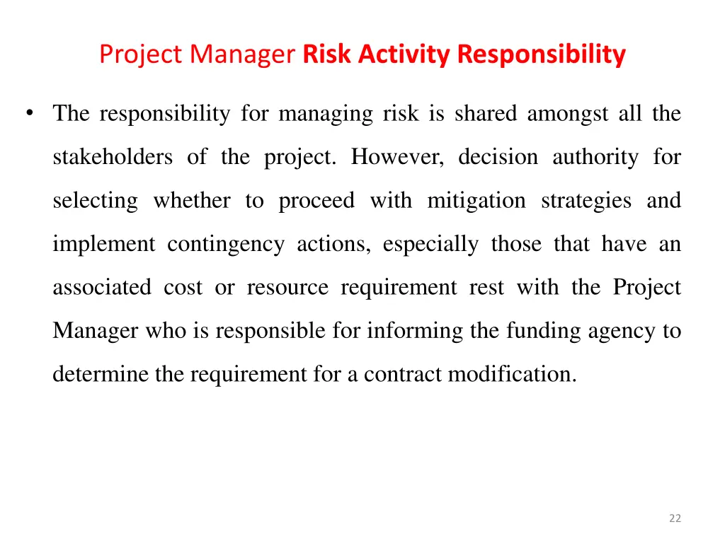 project manager risk activity responsibility