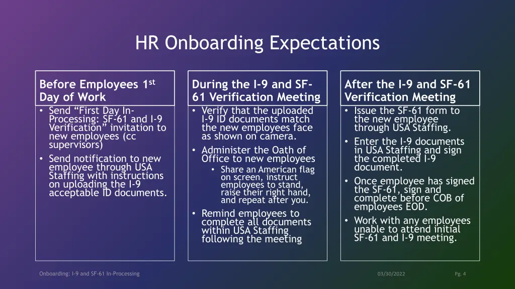 hr onboarding expectations