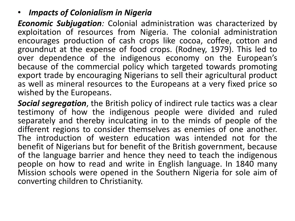 impacts of colonialism in nigeria economic