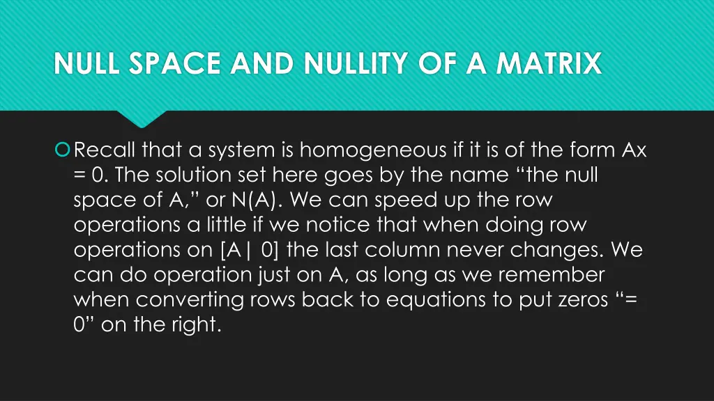 null space and nullity of a matrix