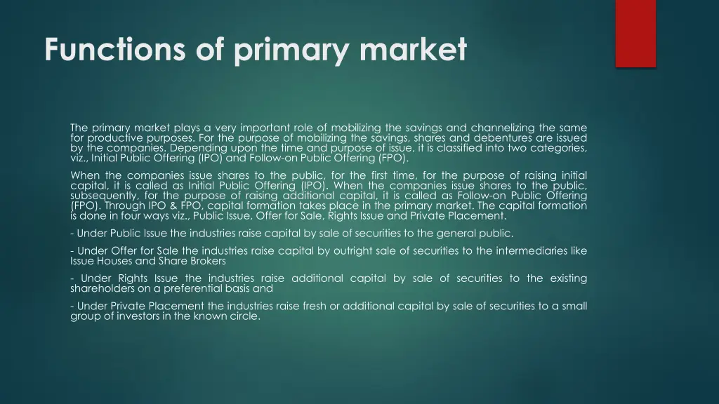 functions of primary market