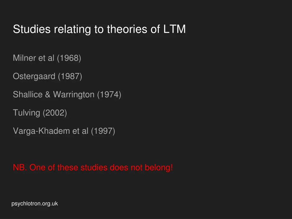 studies relating to theories of ltm