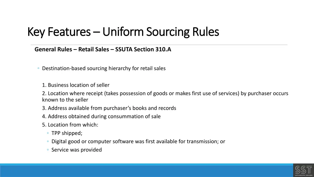 key features key features uniform sourcing rules 1