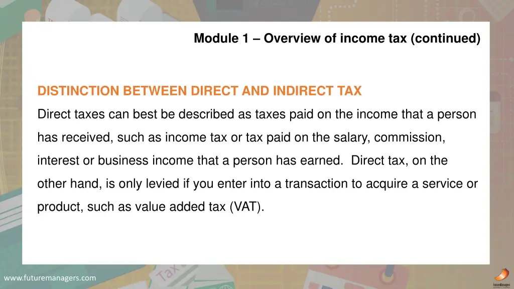 module 1 overview of income tax continued