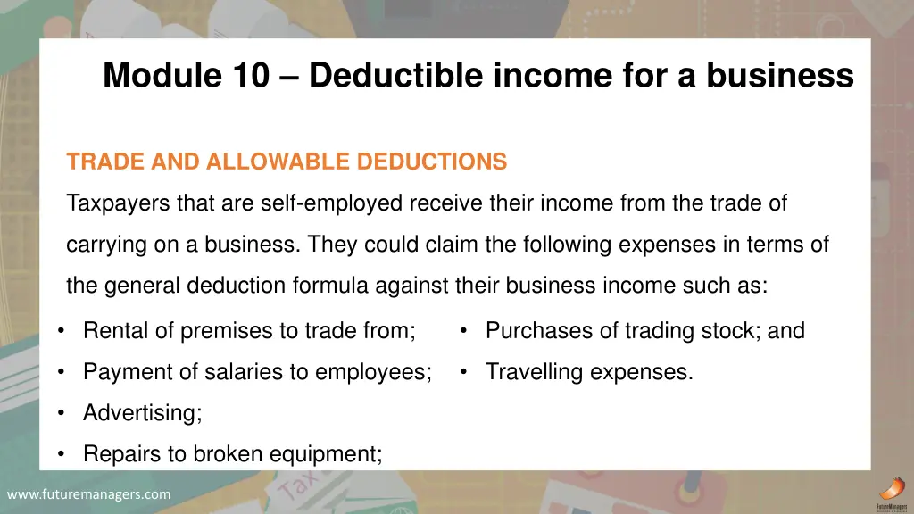 module 10 deductible income for a business