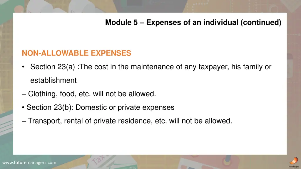 module 5 expenses of an individual continued