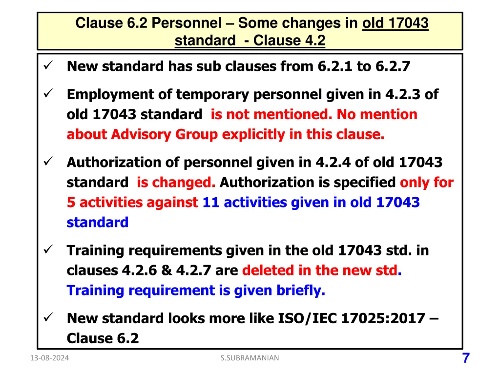 clause 6 2 personnel some changes in old 17043