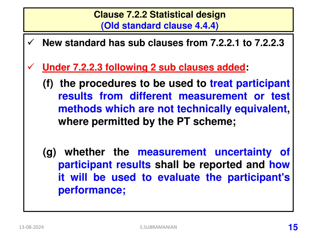 clause 7 2 2 statistical design old standard