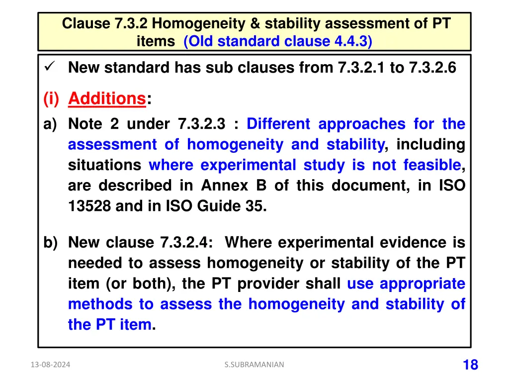 clause 7 3 2 homogeneity stability assessment