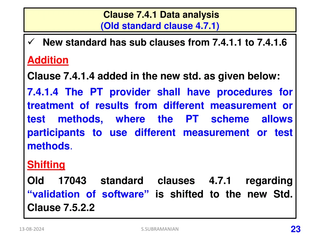 clause 7 4 1 data analysis old standard clause