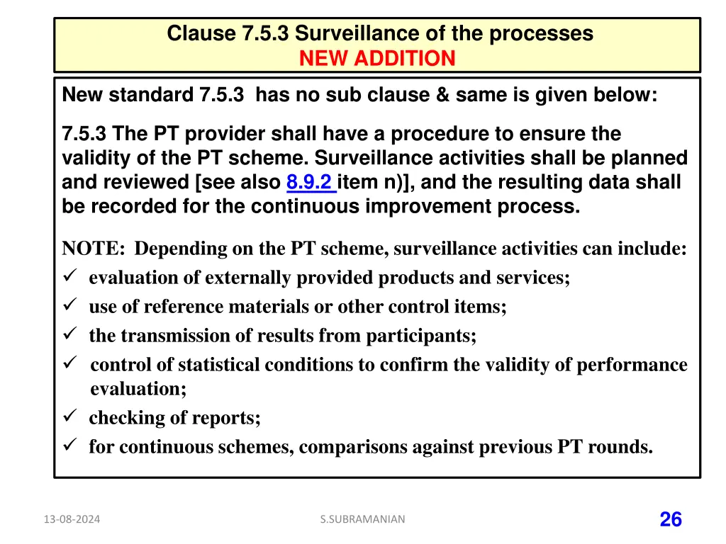 clause 7 5 3 surveillance of the processes