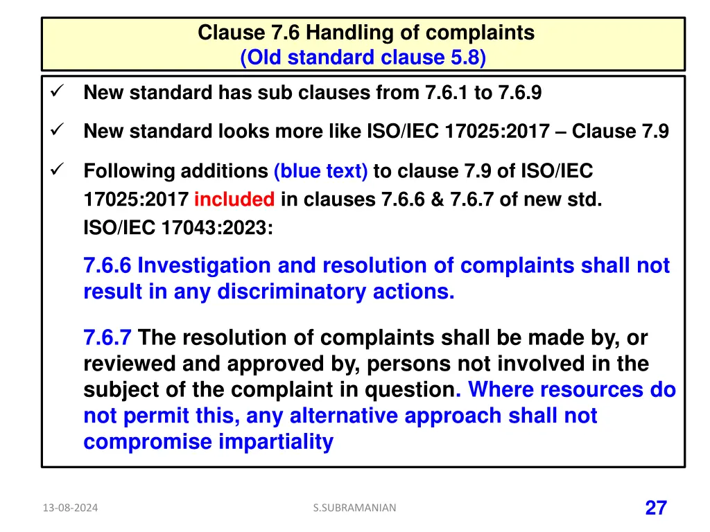 clause 7 6 handling of complaints old standard