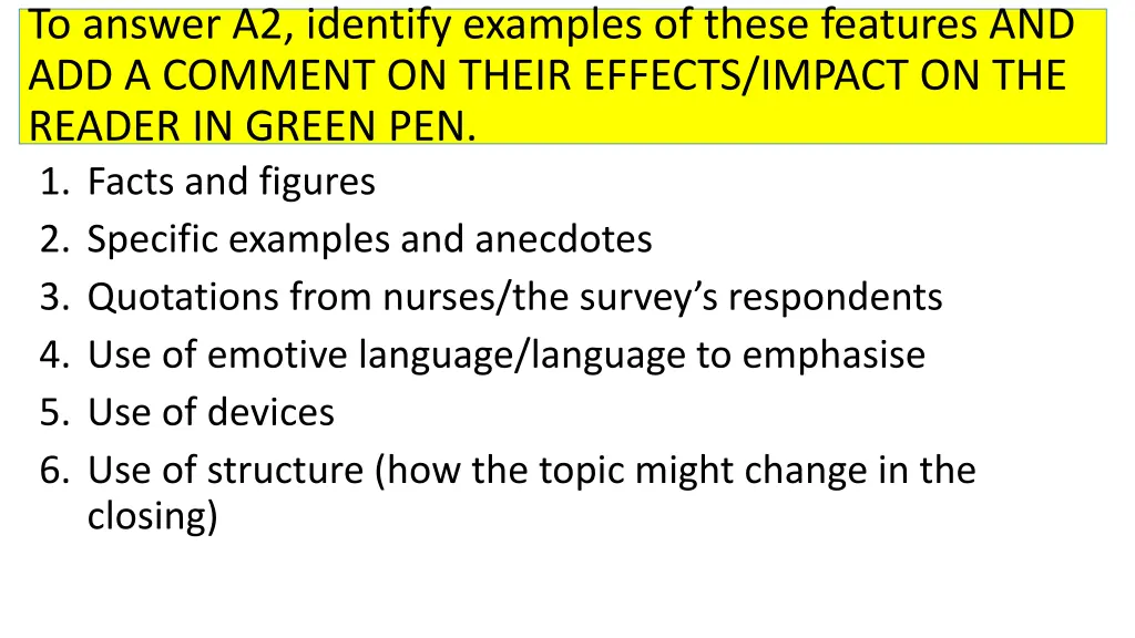 to answer a2 identify examples of these features