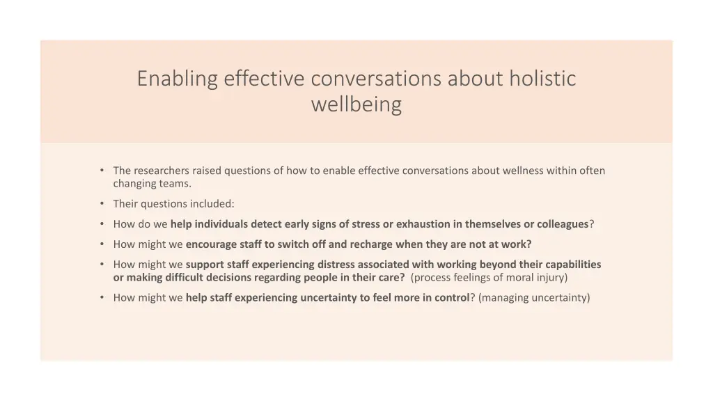 enabling effective conversations about holistic