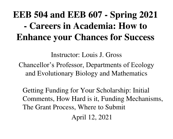 eeb 504 and eeb 607 spring 2021 careers