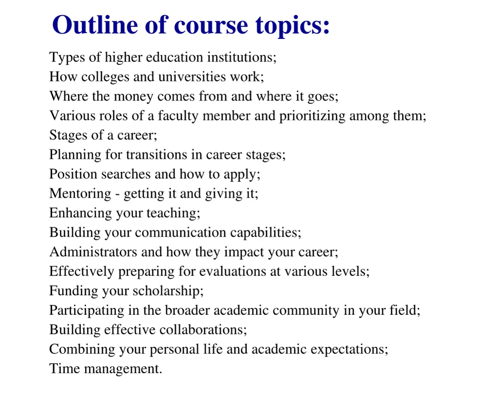 outline of course topics